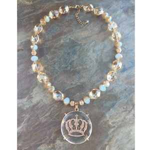 Crystal Crown Pendant Statement Necklace